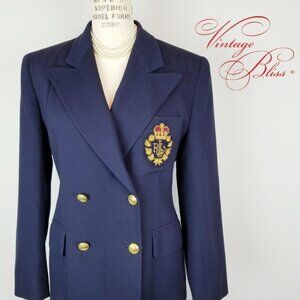 VTG Ralph Lauren Navy Blazer Royal Crest Gold Button Double Breasted Wool * 12P